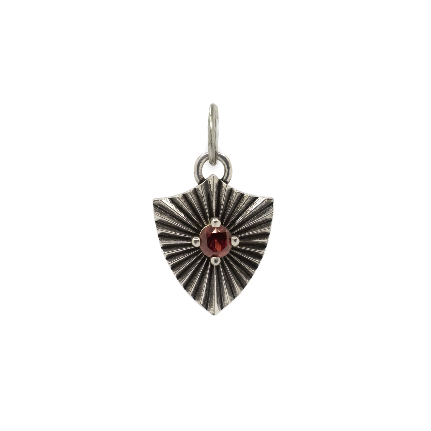 Shield Necklace with Garnet (Large) - Sterling Silver