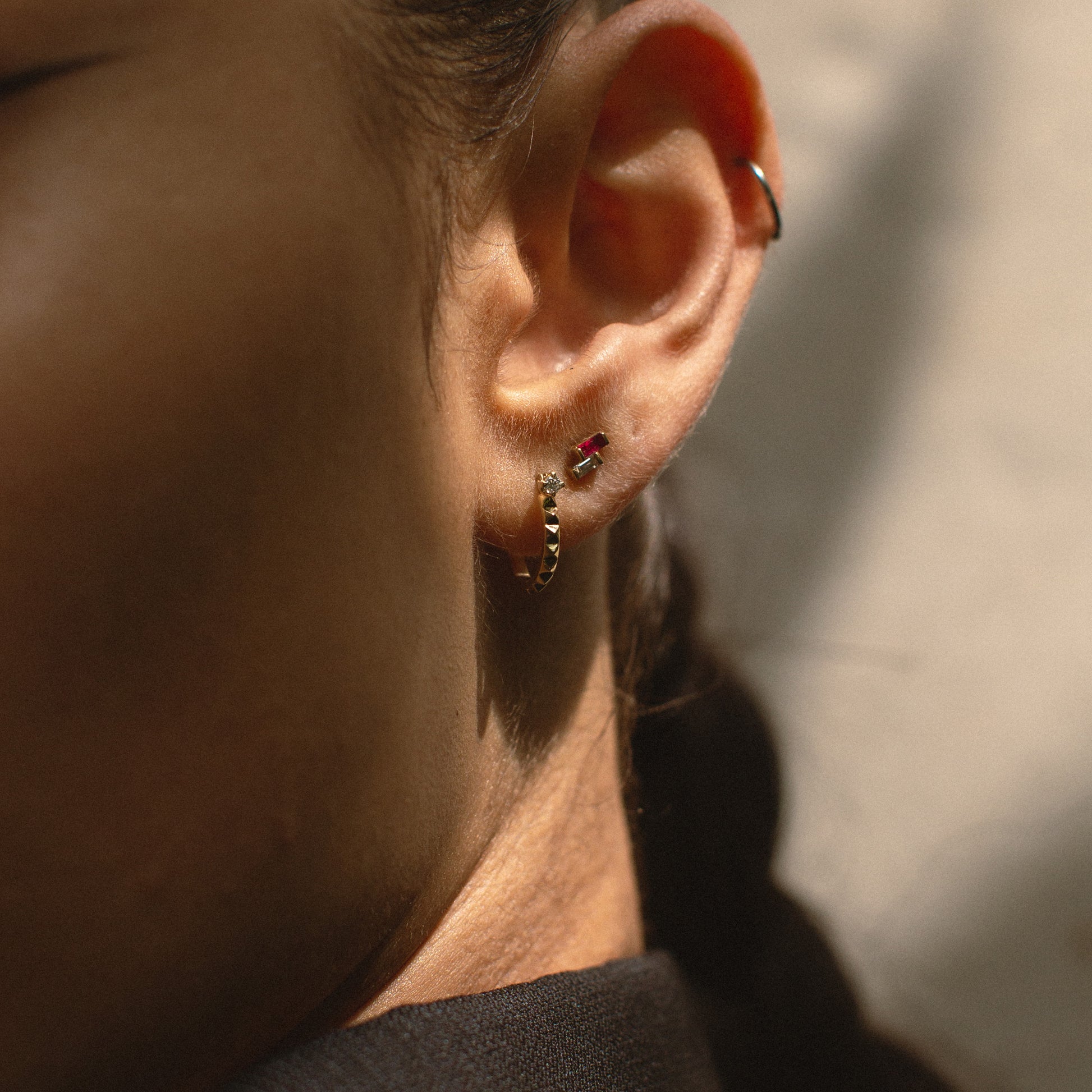 Diamond Debbie Hoop Earring - Pyramid Spike Hoop Earring with Diamond 14k Yellow Gold - Futaba Hayashi