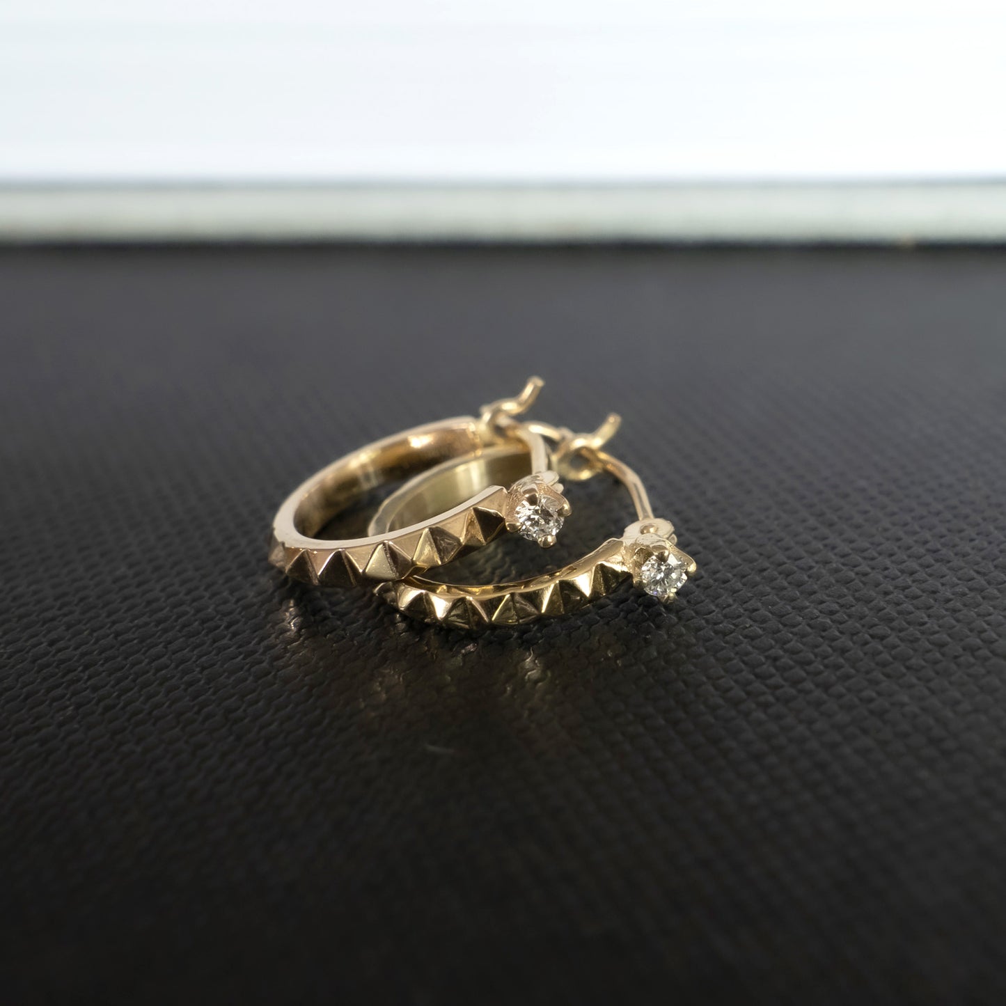 Diamond Debbie Hoop Earring - Pyramid Spike Hoop Earring with Diamond 14k Yellow Gold - Futaba Hayashi