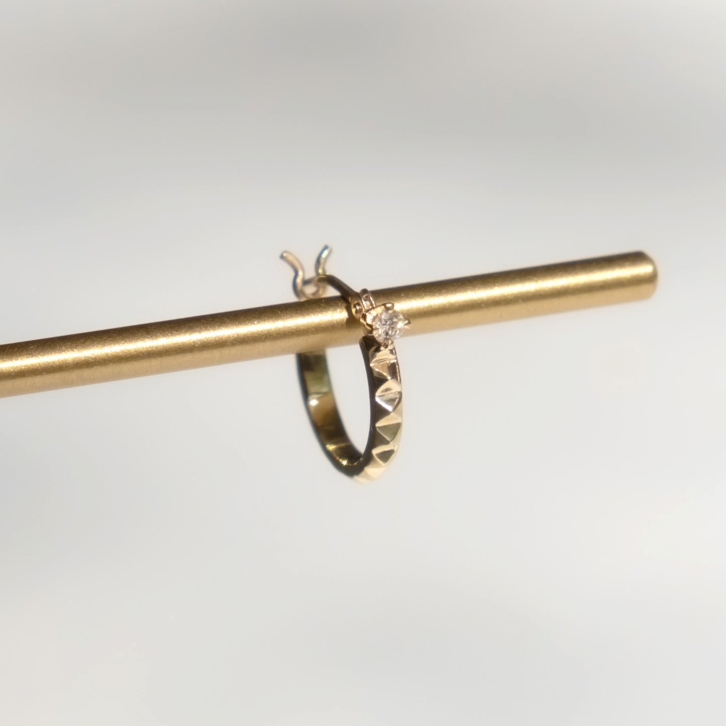 Diamond Debbie Hoop Earring - Pyramid Spike Hoop Earring with Diamond 14k Yellow Gold - Futaba Hayashi