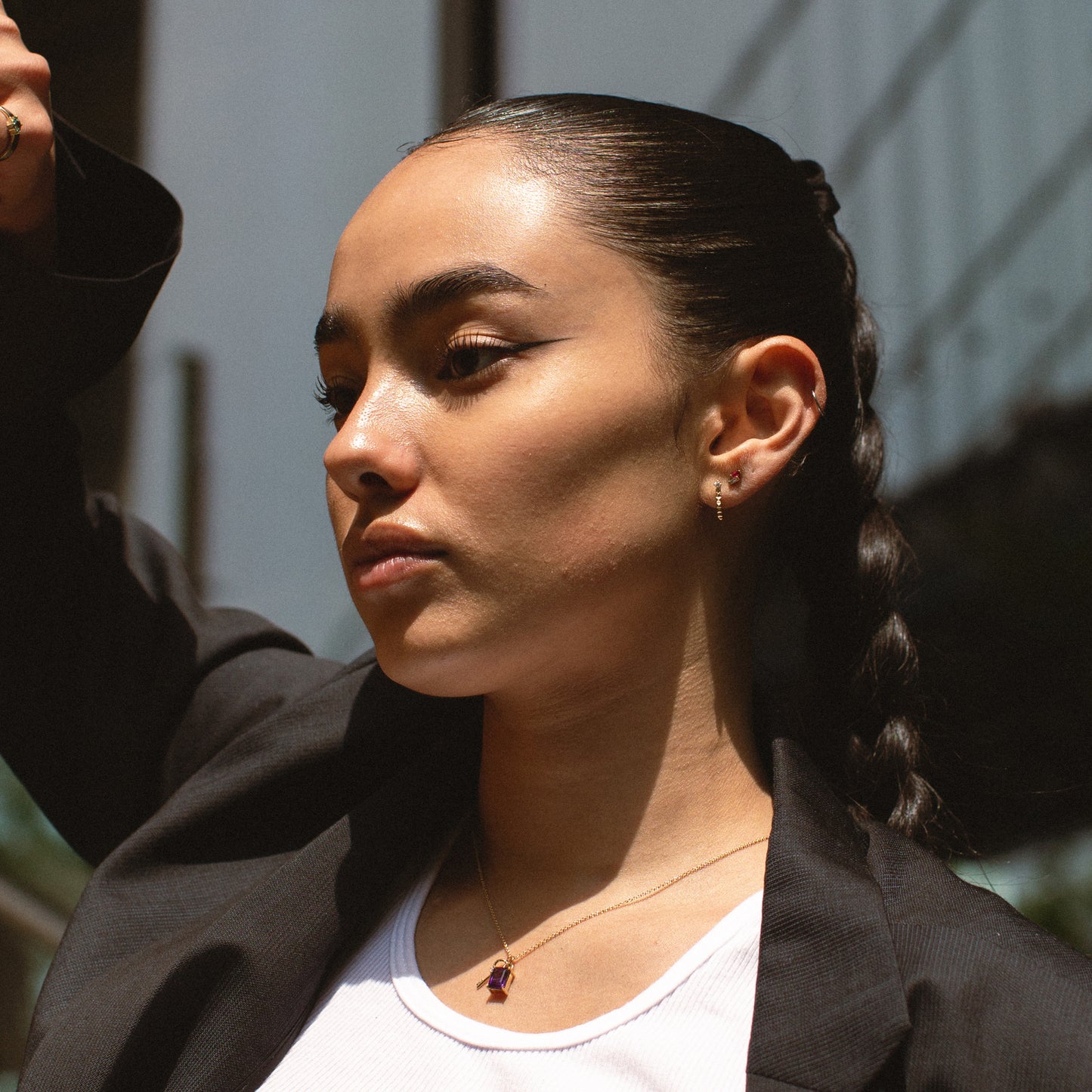 Debbie Hoop Earring - Pyramid Spike Hoop Earring 14k Yellow Gold - Futaba Hayashi