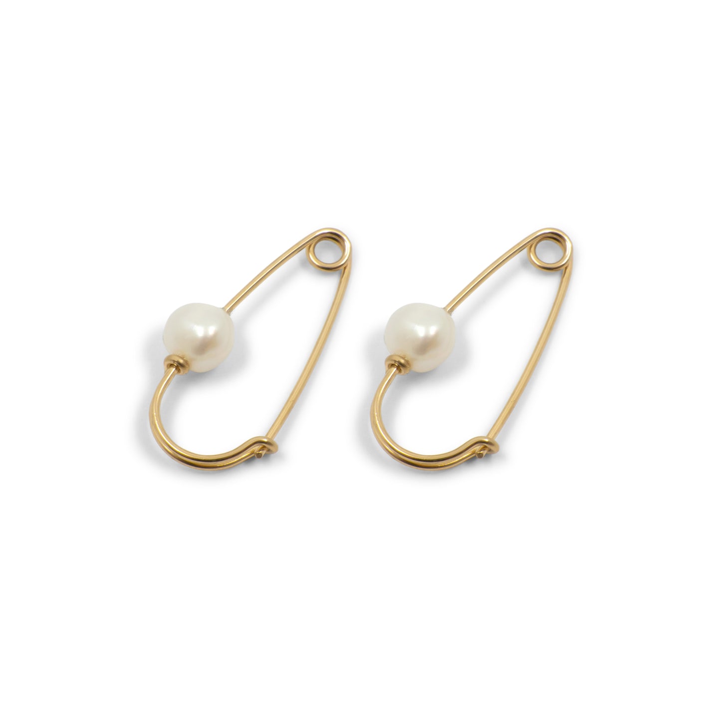 Pearl Wire Safety Pin Earring (Coiled) - 14k Yellow Gold