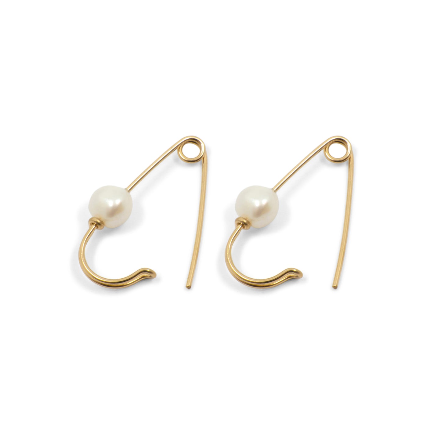 Pearl Wire Safety Pin Earring (Coiled) - 14k Yellow Gold