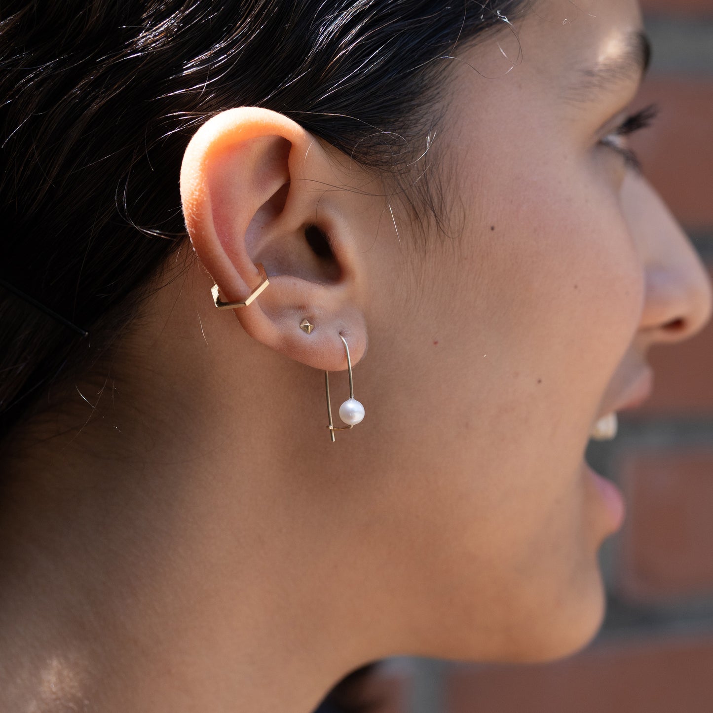 Pearl Wire Safety Pin Earring (Minimal) - 14k Yellow Gold