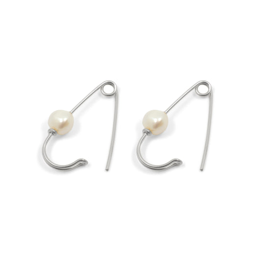 Pearl Wire Safety Pin Earring (Coiled) - Sterling Silver & Gold Filled - Futaba Hayashi