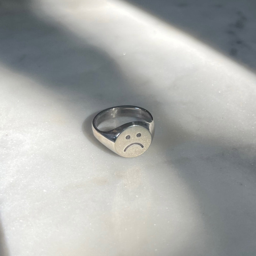 Sad Face Signet Ring Prototype in Sterling Silver - Futaba Hayashi