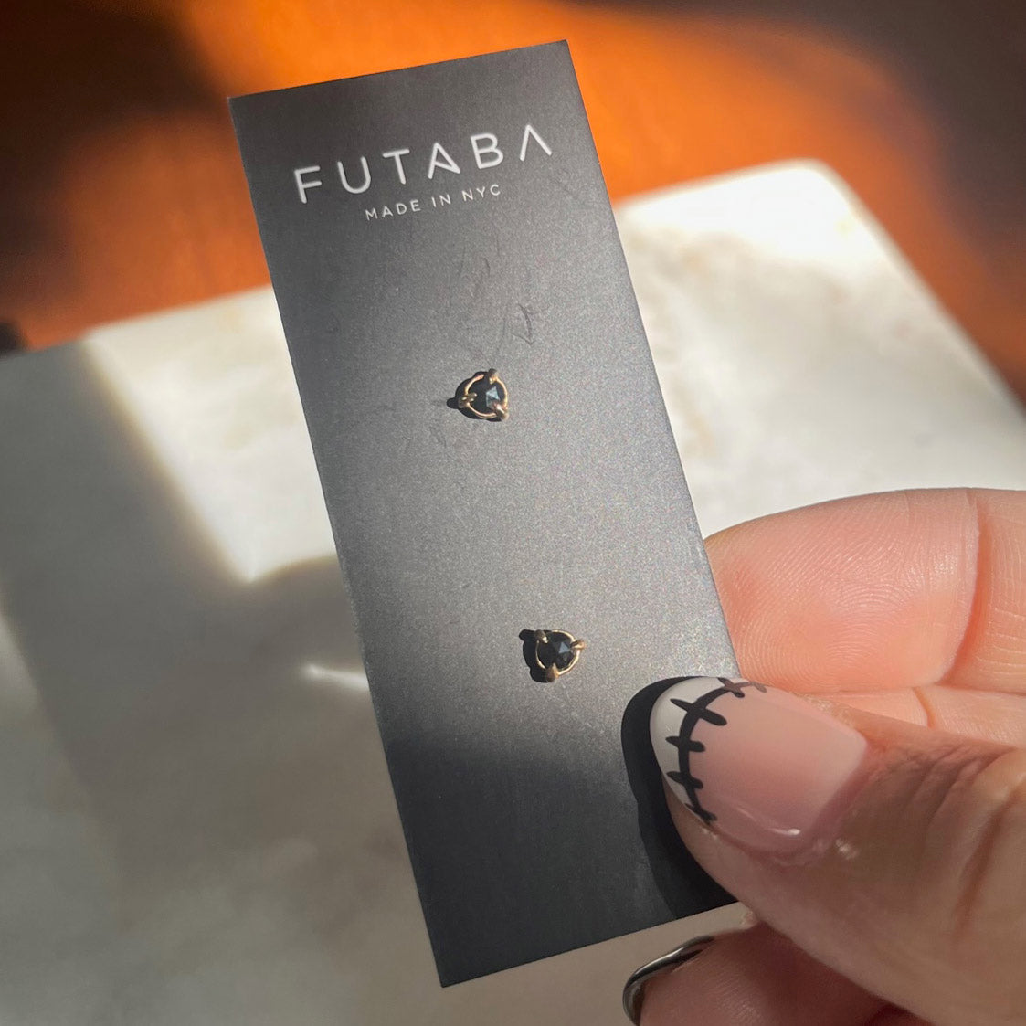 Black Diamond Stud Earring - 14K Yellow Gold - Futaba Hayashi