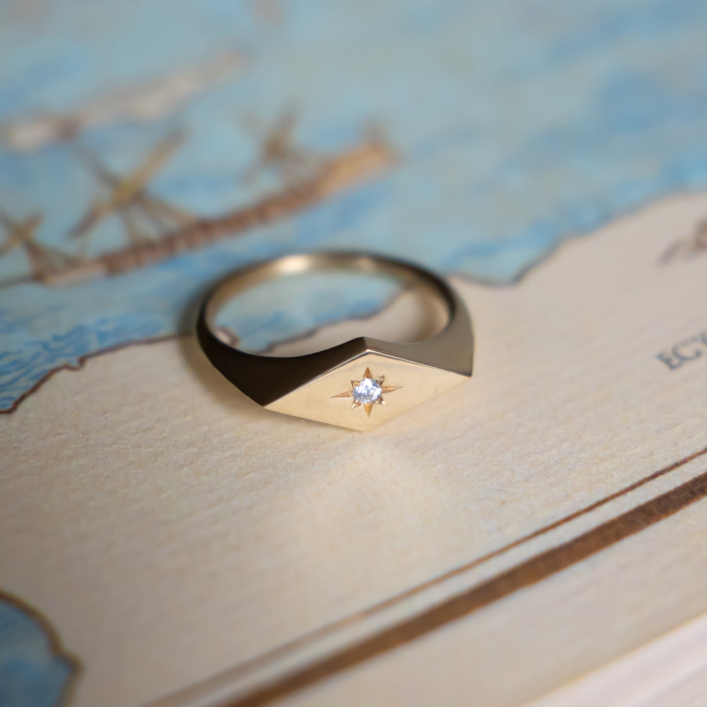 Rhombus North Star Signet Ring - 14k yellow gold - Futaba Hayashi