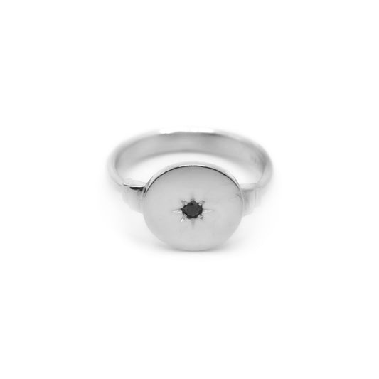Keepsake Round North Star Signet Ring - Sterling Silver