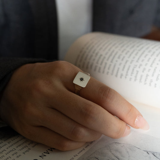 Keepsake Square North Star Signet Ring - Sterling Silver