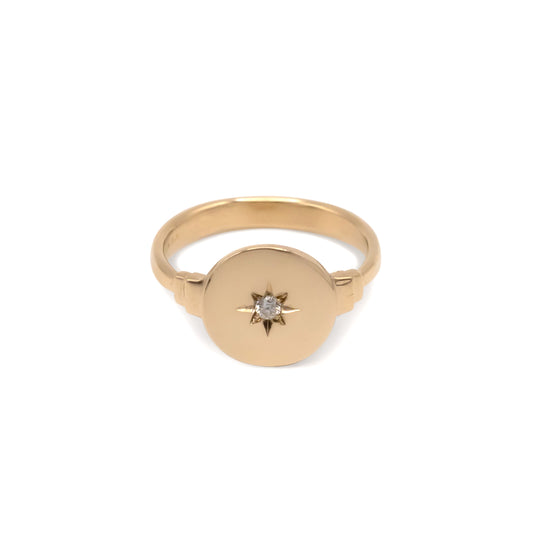 Keepsake Round North Star Signet Ring - 14k yellow gold