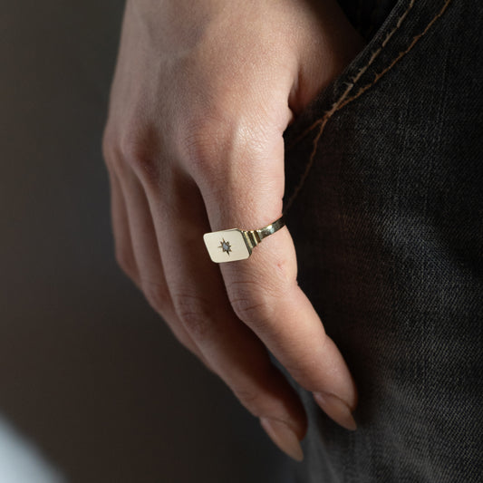 Keepsake North Star Signet Ring Rectangle - 14k yellow gold