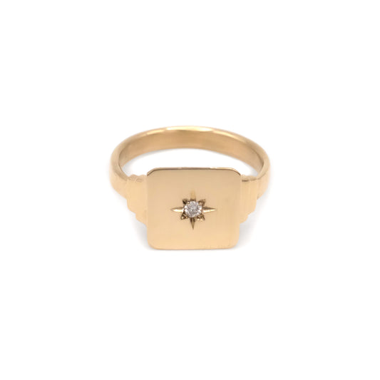 Keepsake Square North Star Signet Ring - 14k yellow gold