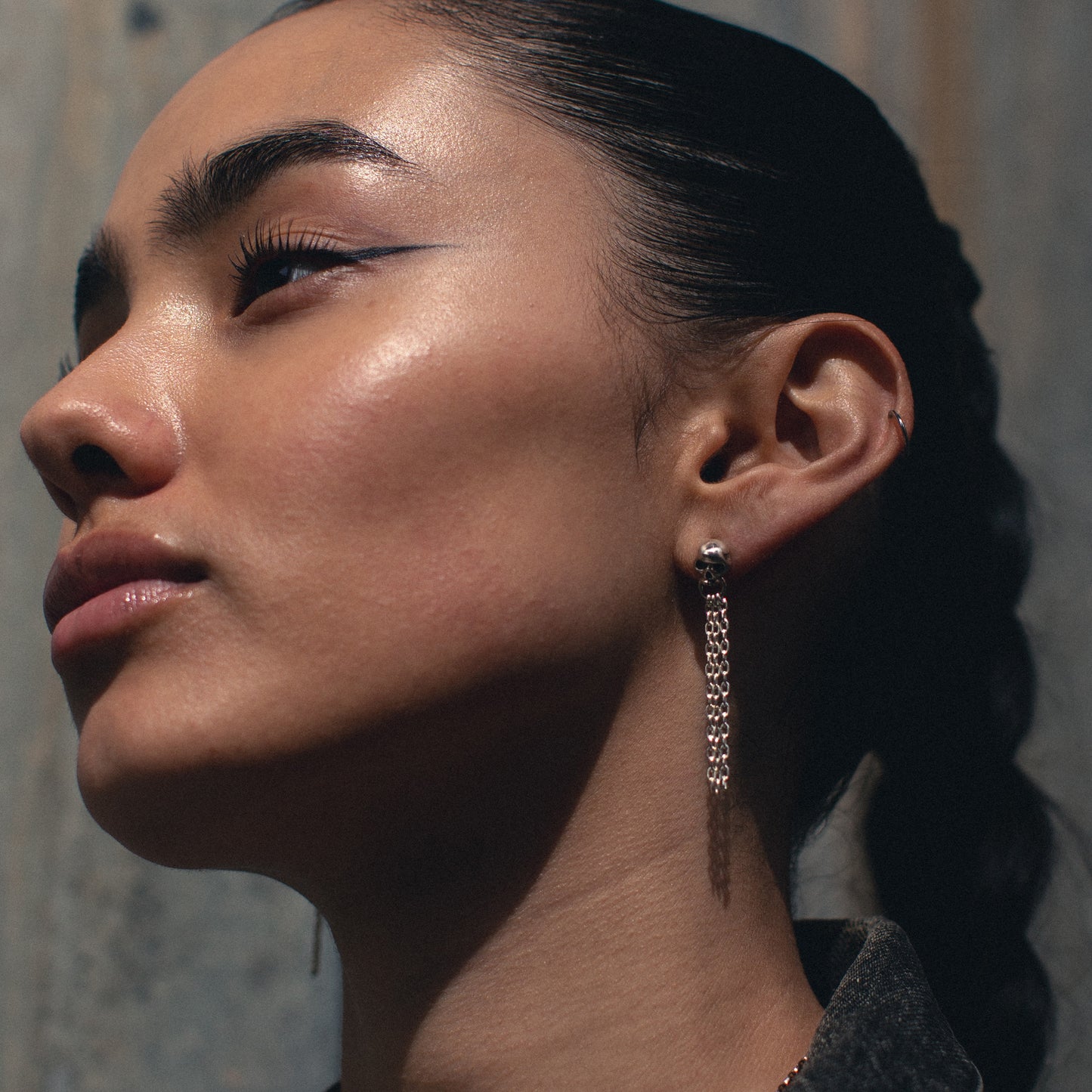 Skull Door Knocker & Chain Earring - Sterling Silver - Futaba Hayashi