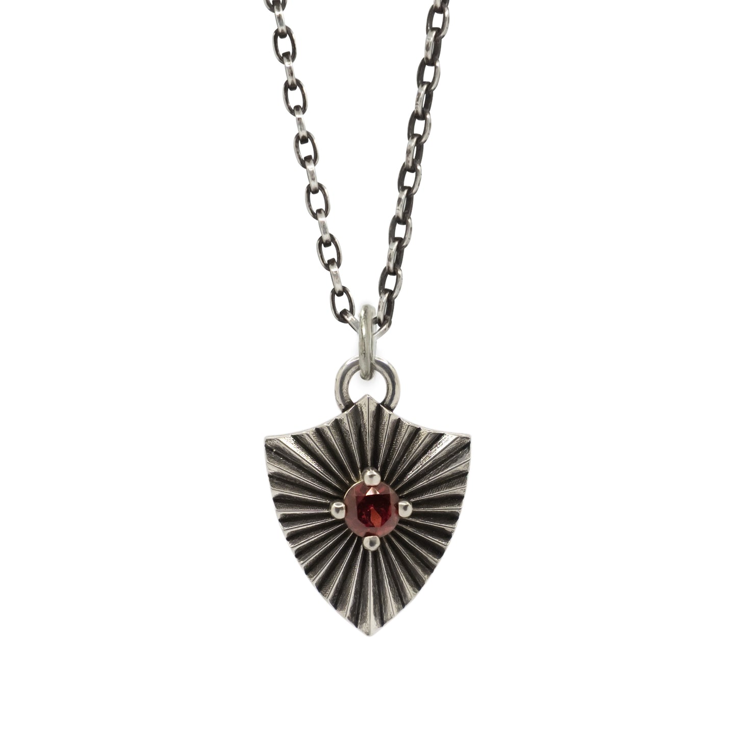 Shield Necklace with Garnet (Large) - Sterling Silver