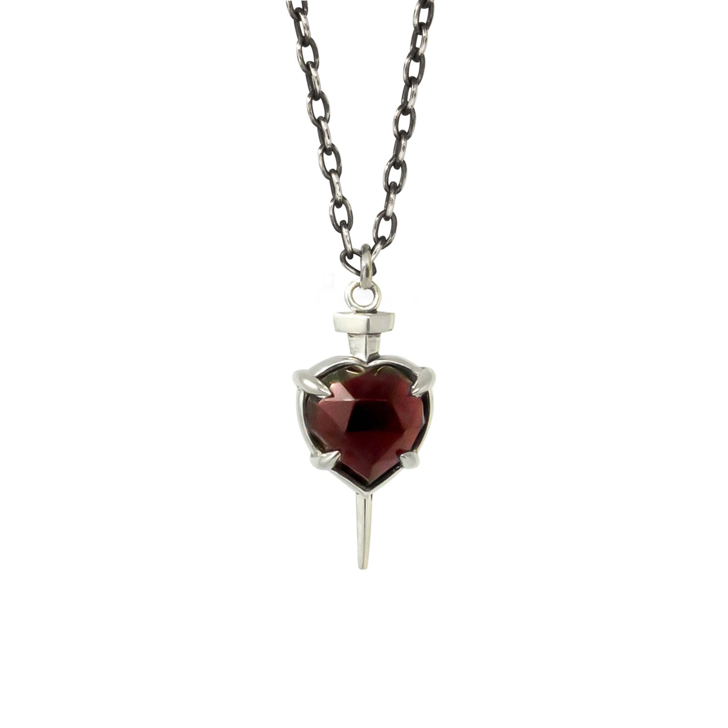Nail Through The Heart Necklace with Garnet - Sterling Silver - Futaba Hayashi