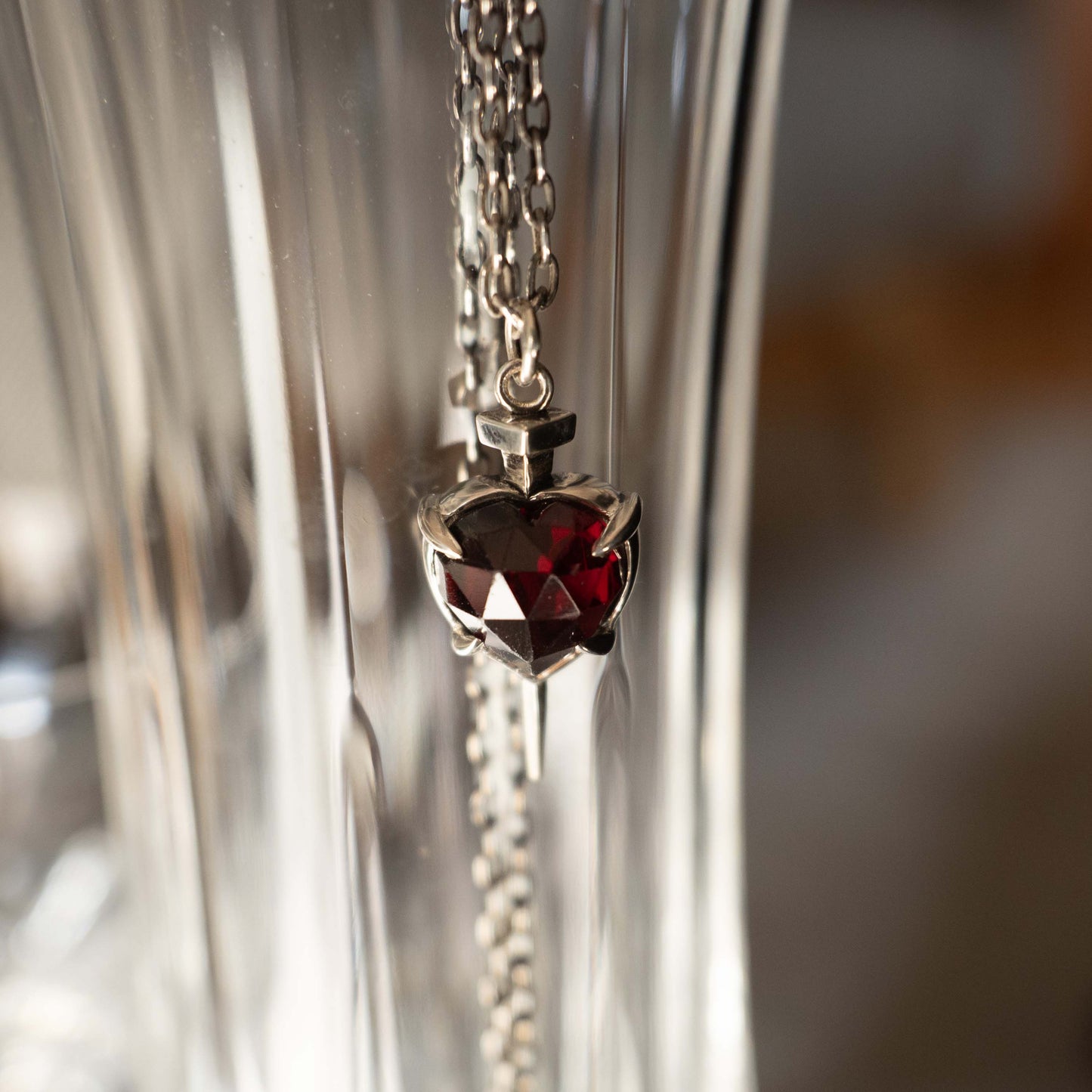 Nail Through The Heart Necklace with Garnet - Sterling Silver - Futaba Hayashi