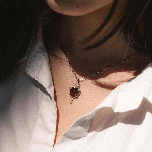 Nail Through The Heart Necklace with Garnet  - Sterling Silver - Futaba Hayashi