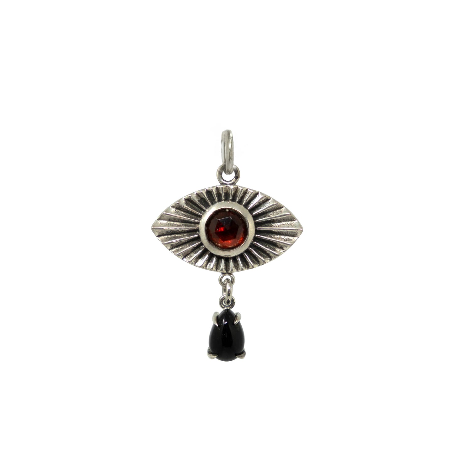 Vision Teardrop Necklace with Garnet and Onyx - Sterling Silver