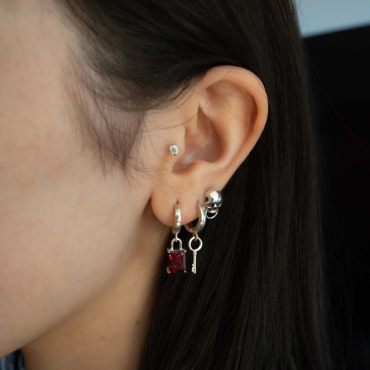 Padlock and Key Hoop Earring - Sterling Silver - Futaba Hayashi