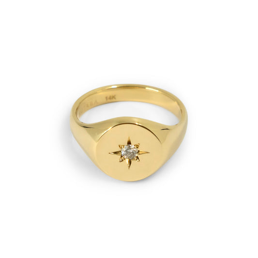 North Star Round Signet Ring - 14K Yellow Gold - Futaba Hayashi