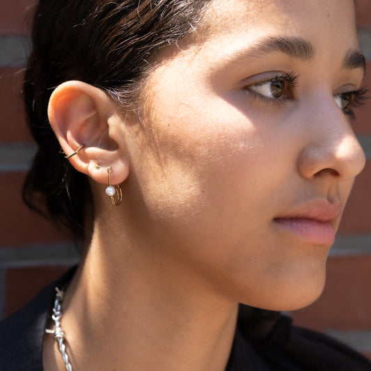 Pearl Wire Safety Pin Earring (Coiled) - 14k Yellow Gold - Futaba Hayashi