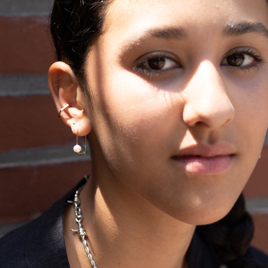 Pearl Wire Safety Pin Earring (Minimal) - Sterling Silver & Gold Filled - Futaba Hayashi