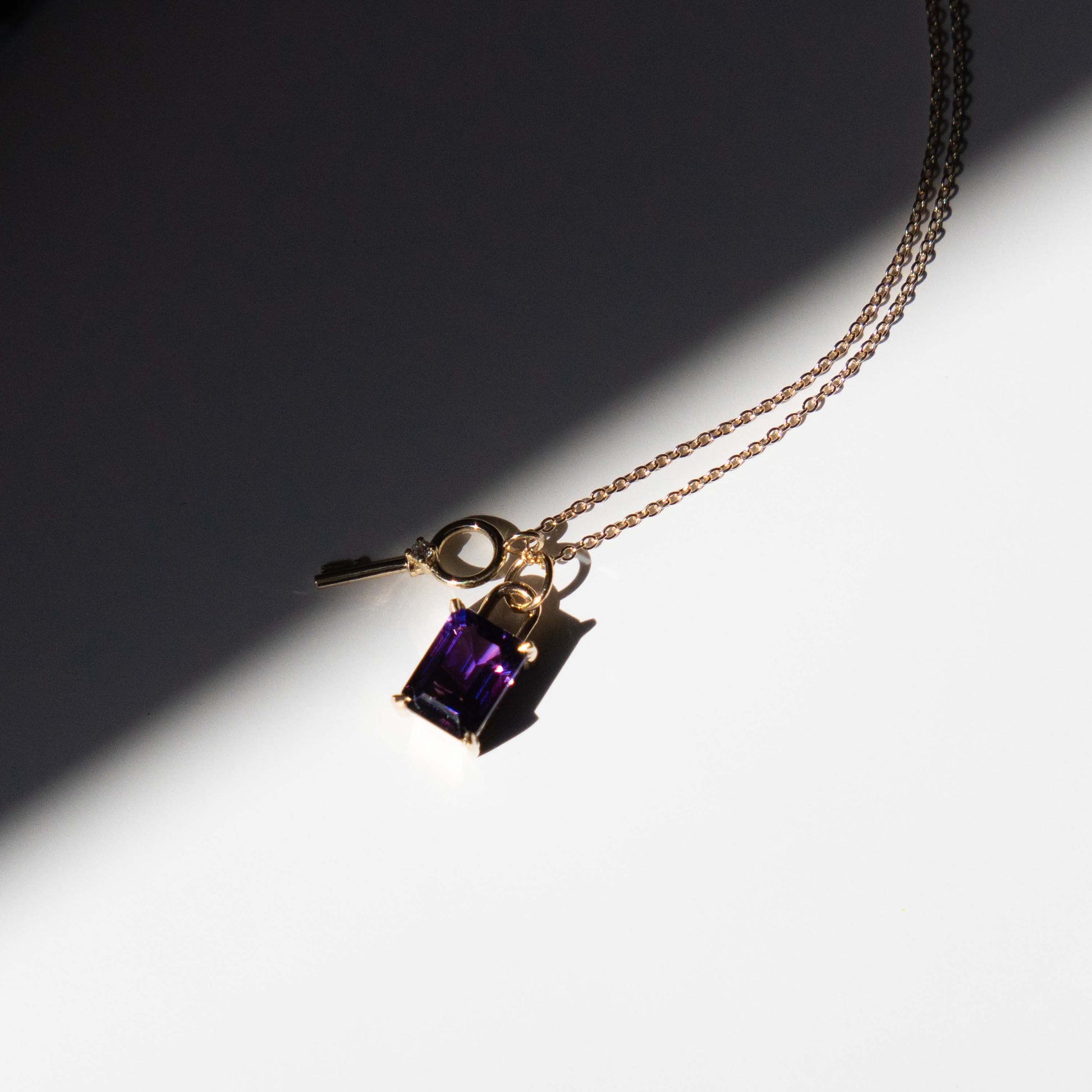 Padlock & Diamond Key Necklace - 14K Yellow Gold - Futaba Hayashi