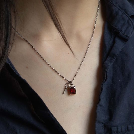 Garnet Lock & Key Necklace - Sterling Silver - Futaba Hayashi