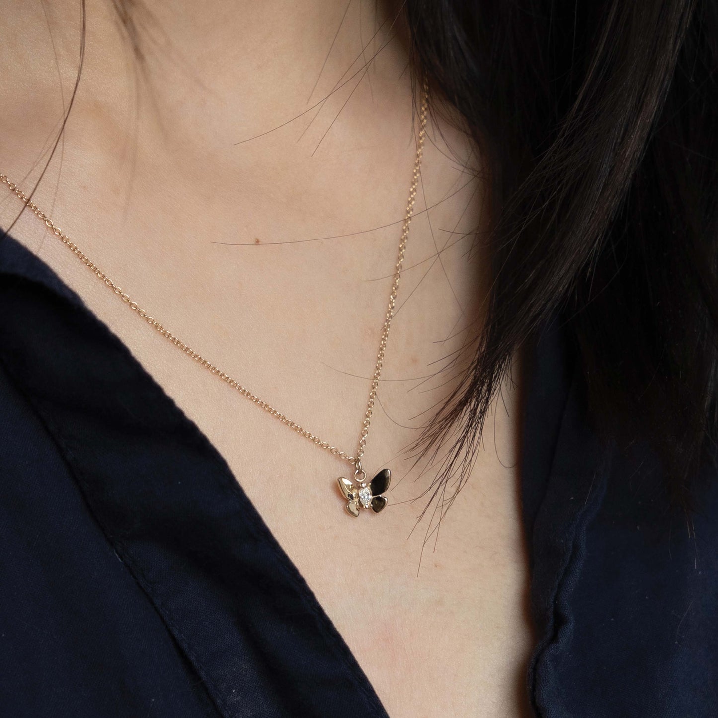 Butterfly Diamond Necklace - 14K Yellow Gold - Futaba Hayashi