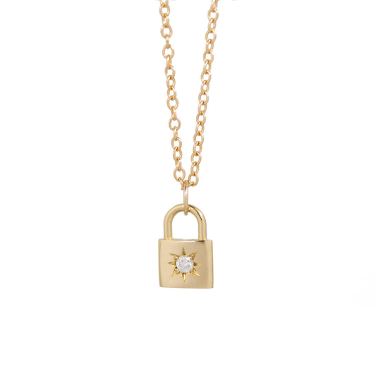 Diamond Padlock Necklace - 14k Yellow Gold - Futaba Hayashi