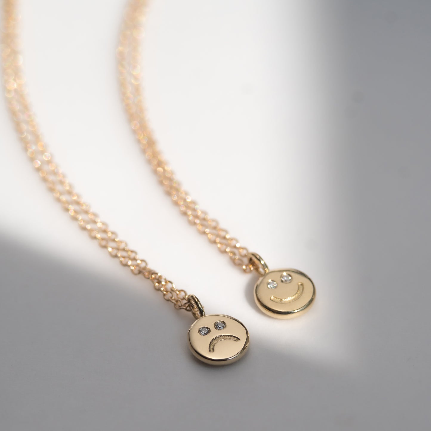 Happy & Sad Face Necklace - 14k Yellow Gold - Futaba Hayashi