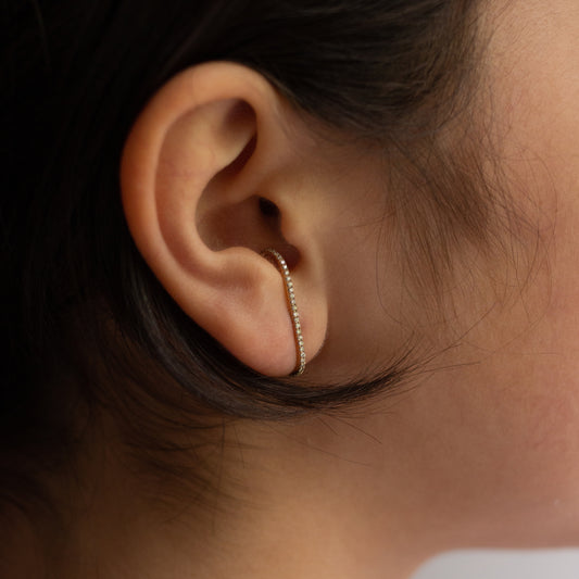 Minimalist Ear Cuff with Pavé Diamond - 14k Yellow Gold - Futaba Hayashi