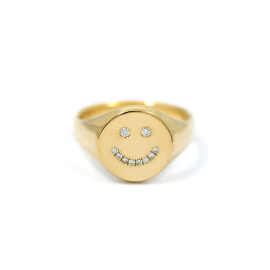 Happy Face Signet Ring - 14K Yellow Gold - Futaba Hayashi