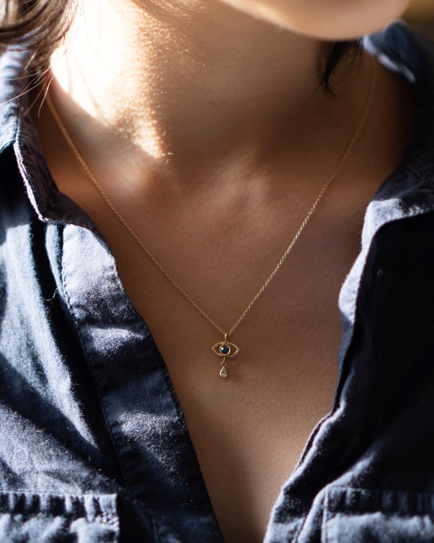 Evil Eye Teardrop Necklace - 14K Yellow Gold - Futaba Hayashi