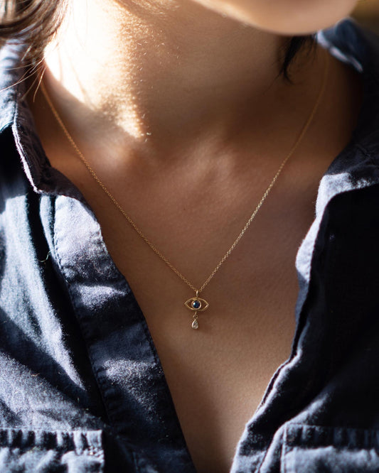Evil Eye Teardrop Necklace - 14K Yellow Gold - Futaba Hayashi