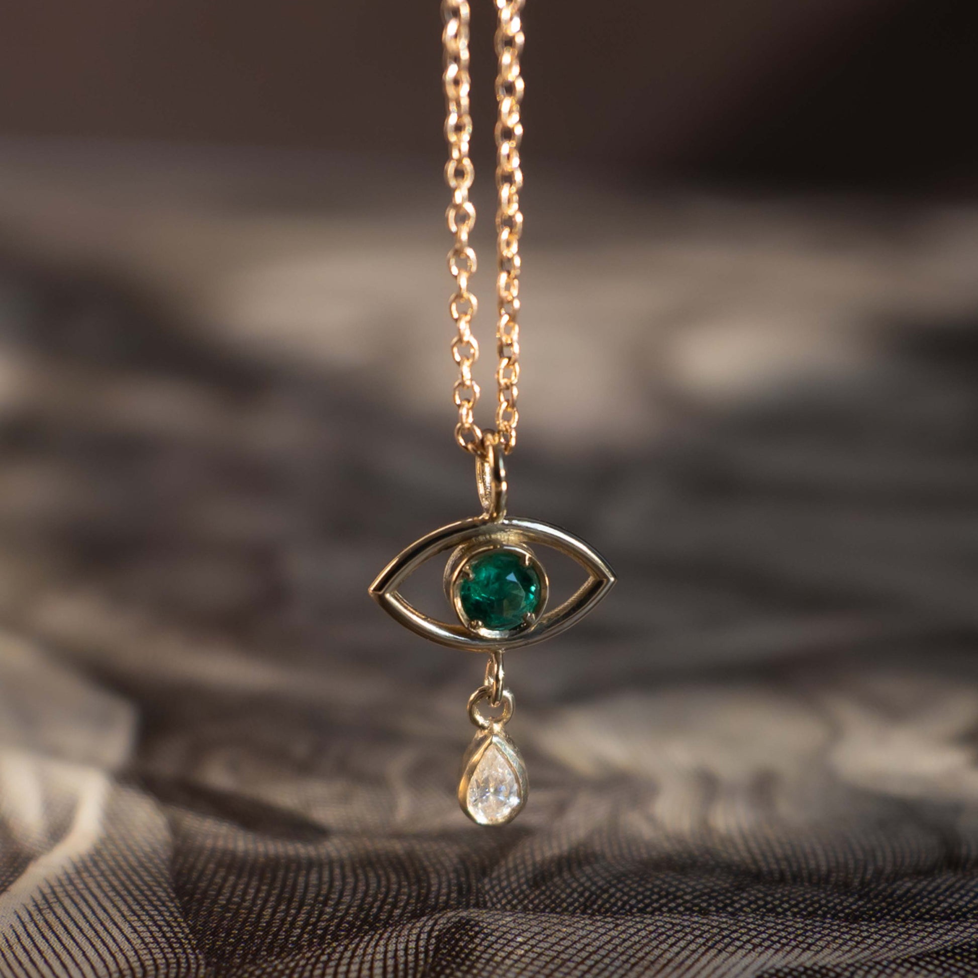 Evil Eye Teardrop Necklace - 14K Yellow Gold - Futaba Hayashi