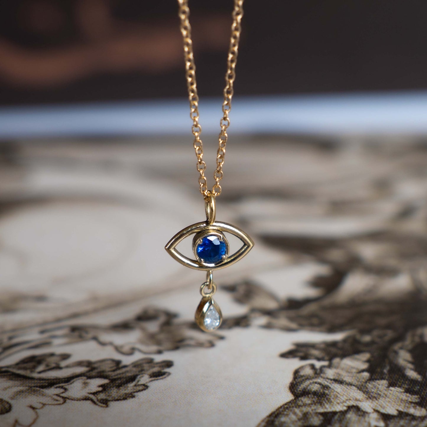 Evil Eye Teardrop Necklace - 14K Yellow Gold - Futaba Hayashi