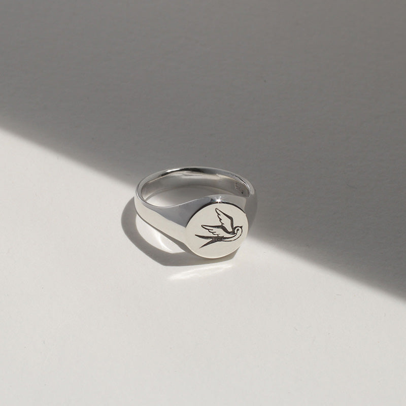 Swallow Signet Ring in Sterling Silver - Futaba Hayashi