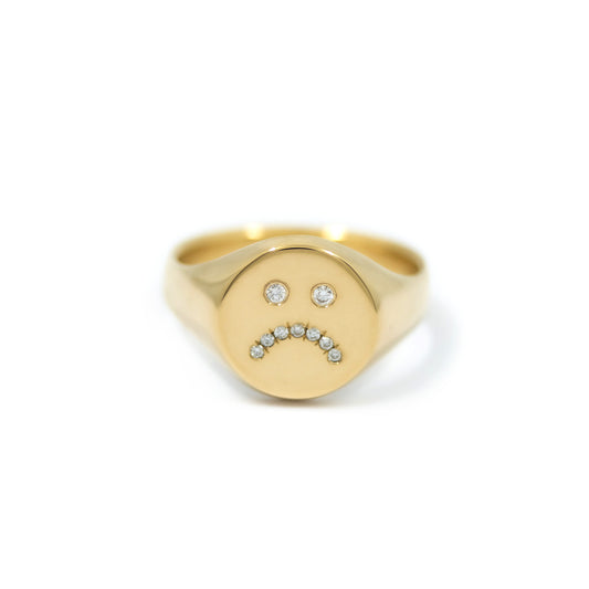 Sad Face Signet Ring - 14K Yellow Gold - Futaba Hayashi