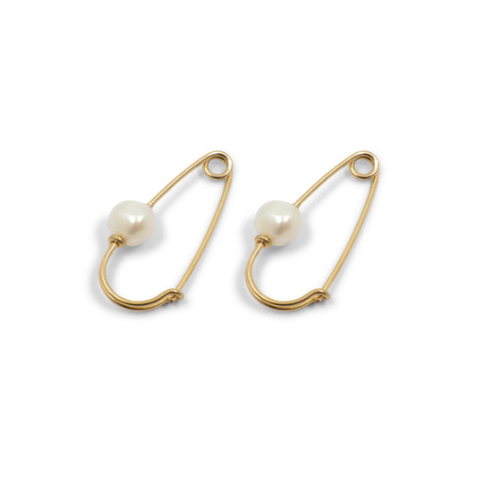 Pearl Wire Safety Pin Earring (Coiled) - 14k Yellow Gold