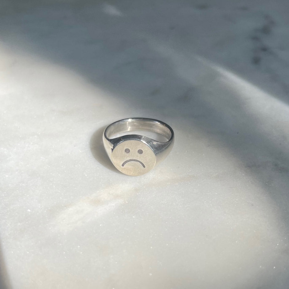 Sad Face Signet Ring Prototype in Sterling Silver - Futaba Hayashi
