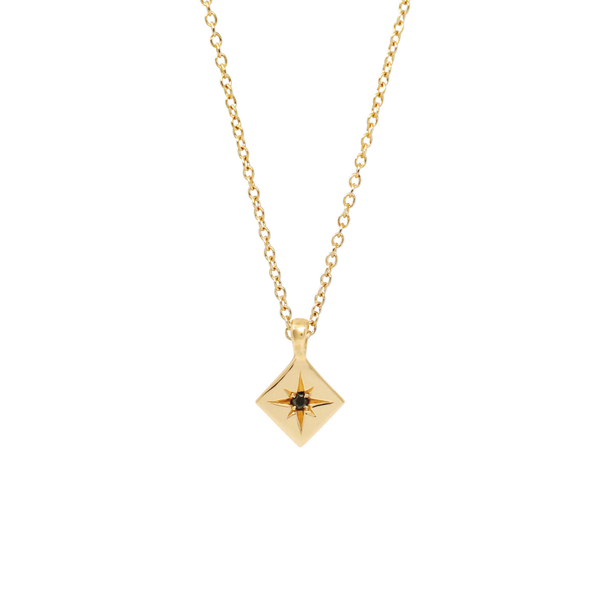 North Star Necklace with Black Diamond - 14K Yellow Gold
