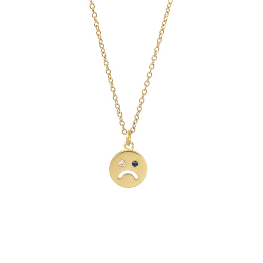 Sad Face Necklace - 14k Yellow Gold