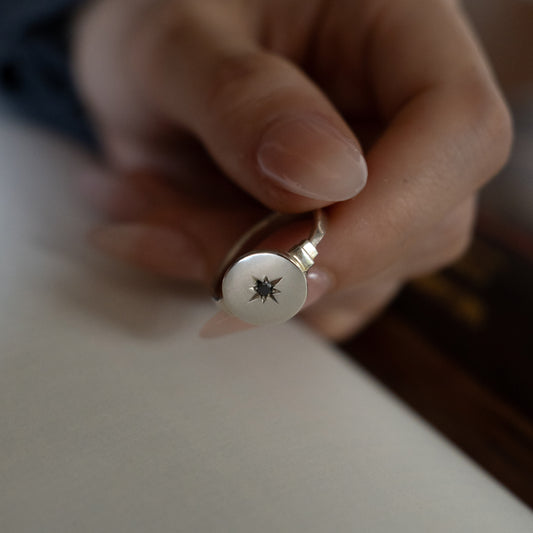 Keepsake Round North Star Signet Ring  - Sterling Silver