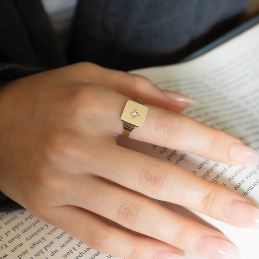 Keepsake Square North Star Signet Ring  - 14k yellow gold