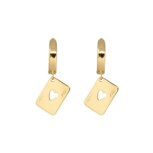 Ace of Heart Earring - 14K Yellow Gold
