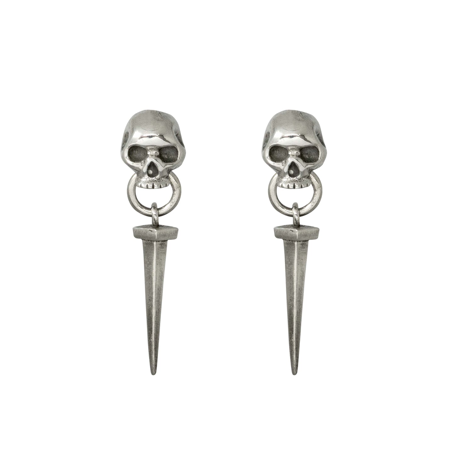 Skull Door Knocker & Nail Stud Earrings - Sterling Silver - Futaba Hayashi