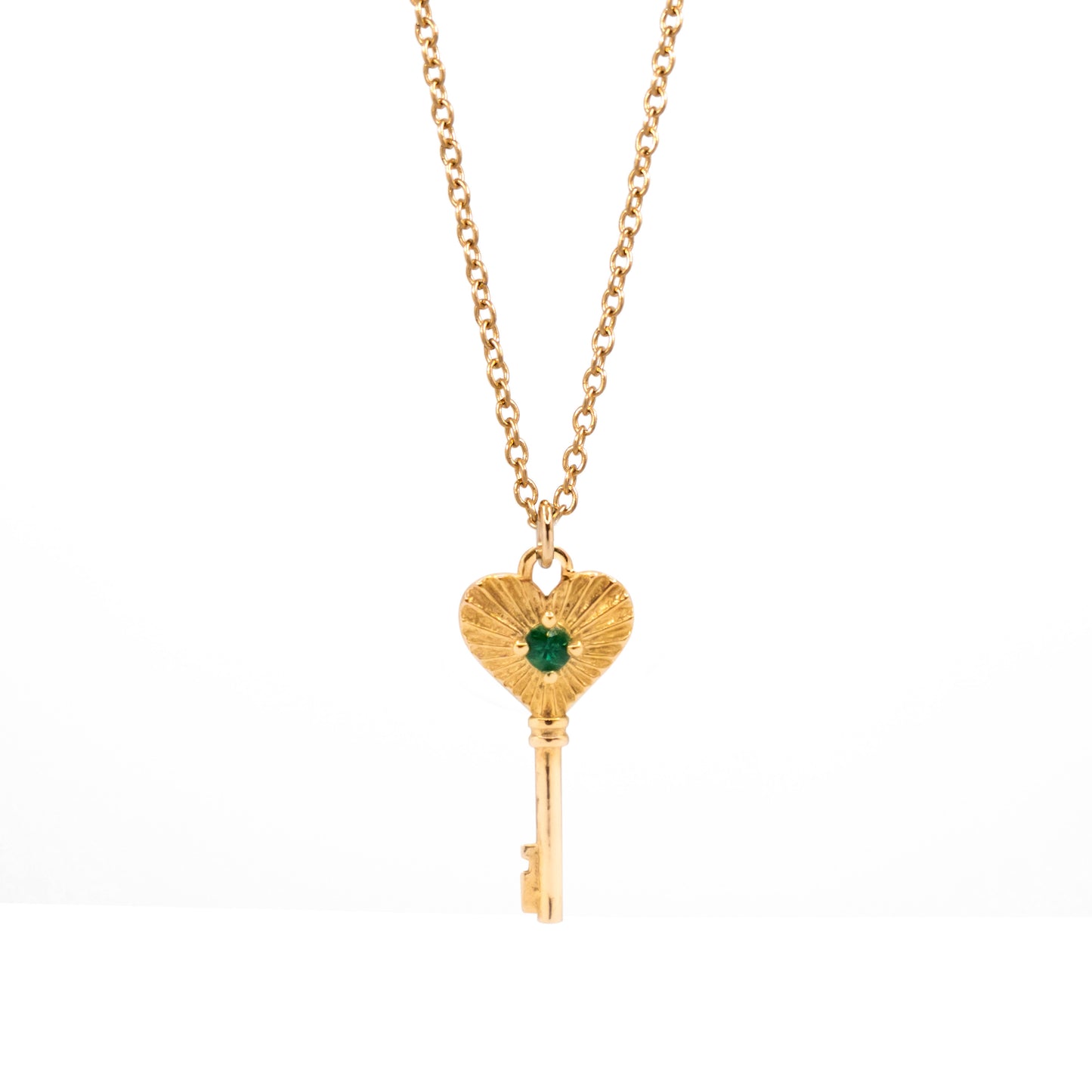 Heart Key Necklace - 14K Yellow Gold