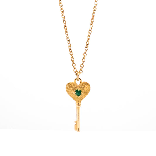 Heart Key Necklace - 14K Yellow Gold